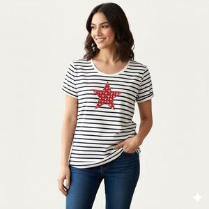 Disney Parks Minnie Mouse T-Shirt M Red Star Striped Nautical Navy White WDW